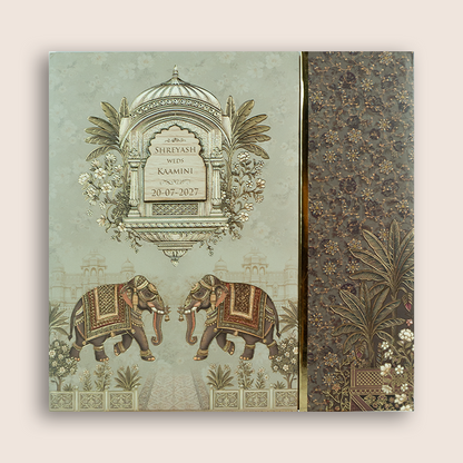 Beige Padded Elephant Door Style Invitation Card - KSH18780