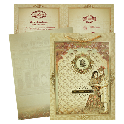 Gold Laser-Cut Floral Bride and Groom Wedding Card - KNAS3104