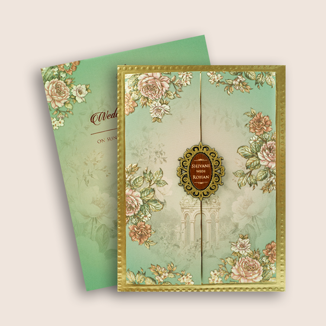 Green Embossed Rose Floral Marriage Card - KVN07940