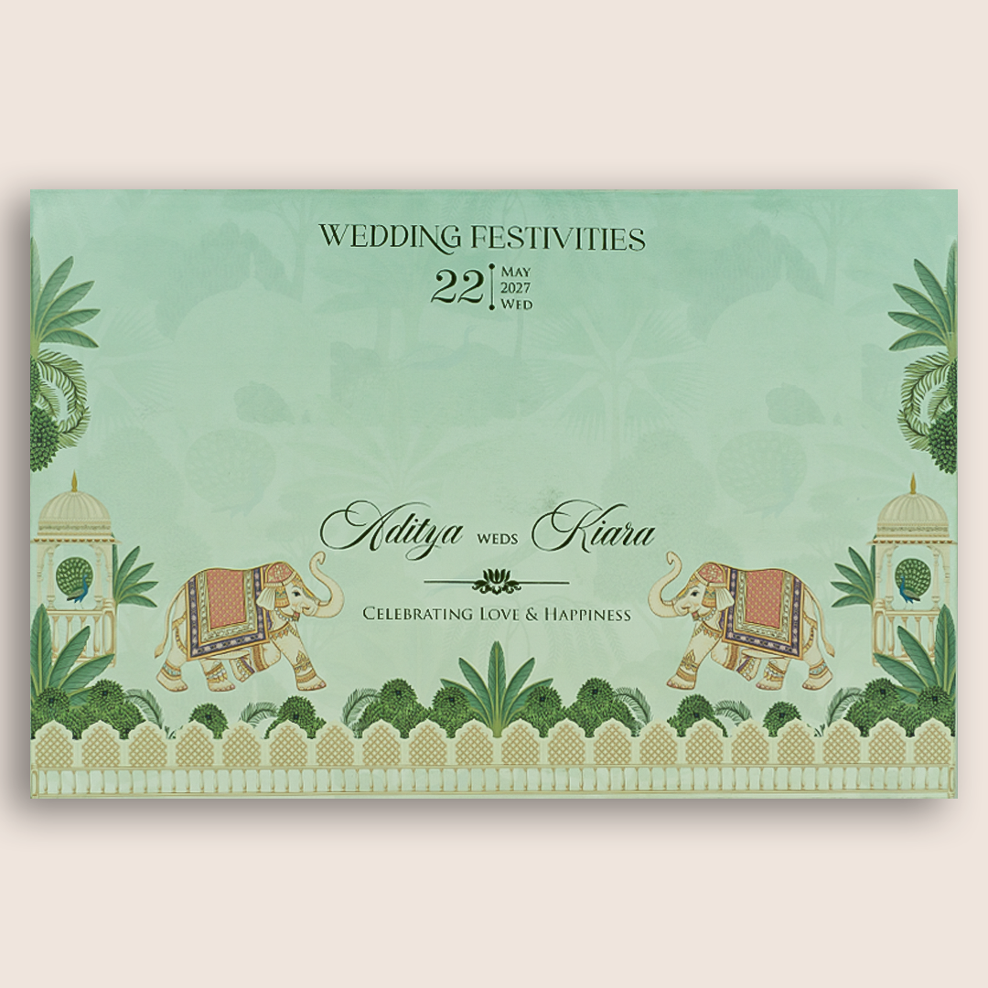 Pastel Green Royal Elephant Marriage Invitation - KFR17530