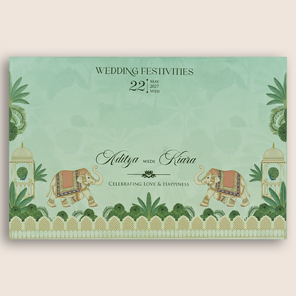 Pastel Green Royal Elephant Marriage Invitation - KFR17530