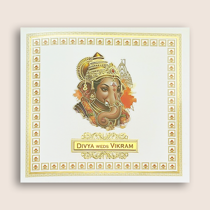 White Ganesha Floral Wedding Card - KNKD8115