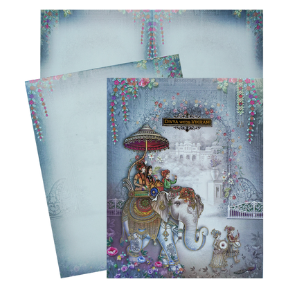 Blue Royal  Elephant Baraat Wedding Card-KNKJ1153