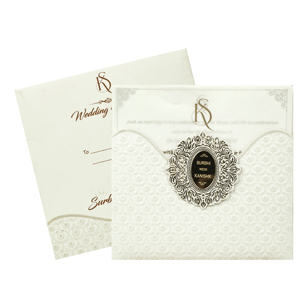 White Scallop Floral Wedding Card-KSI65140