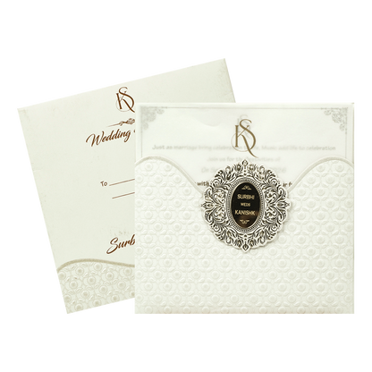 White Scallop Floral Wedding Card-KSI65140