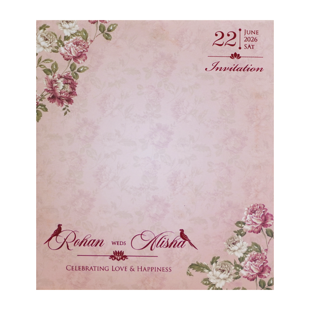 Pink Floral Parrot Laser Cut Wedding Card - KFR15170