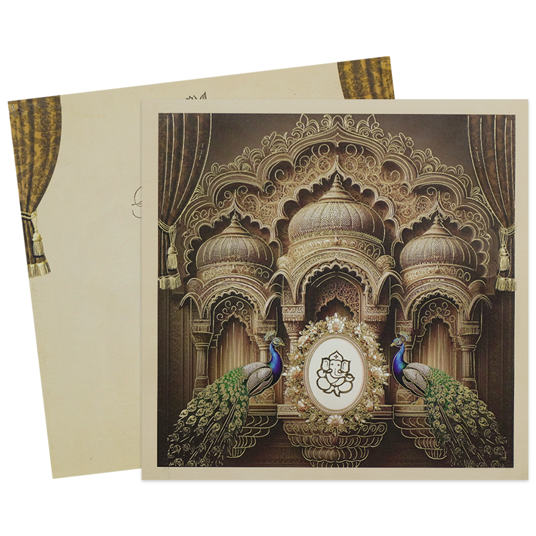 Brown Padded Royal Palace Wedding Card-KRC31200