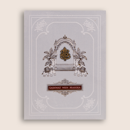Ivory Embossed Royal Elephant Wedding Invitation Card - KRE29370