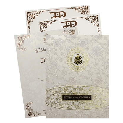 White Floral Padded Wedding Card-KSH73590