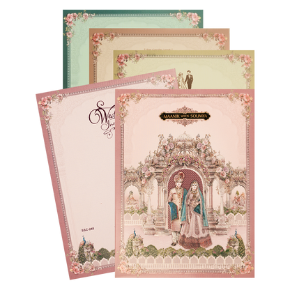 Pink Royal Couple Palace Padded Wedding Card-KSSC2480