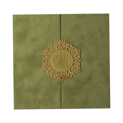Check out Green Gatefold Padded Wedding Card at best price.WhatsApp Support |Express Delivery. | King of Cards.