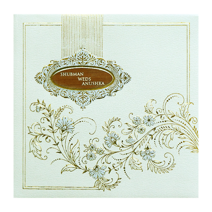 White Gold Embossed Padded Floral Wedding Invitation Card-KRB09580