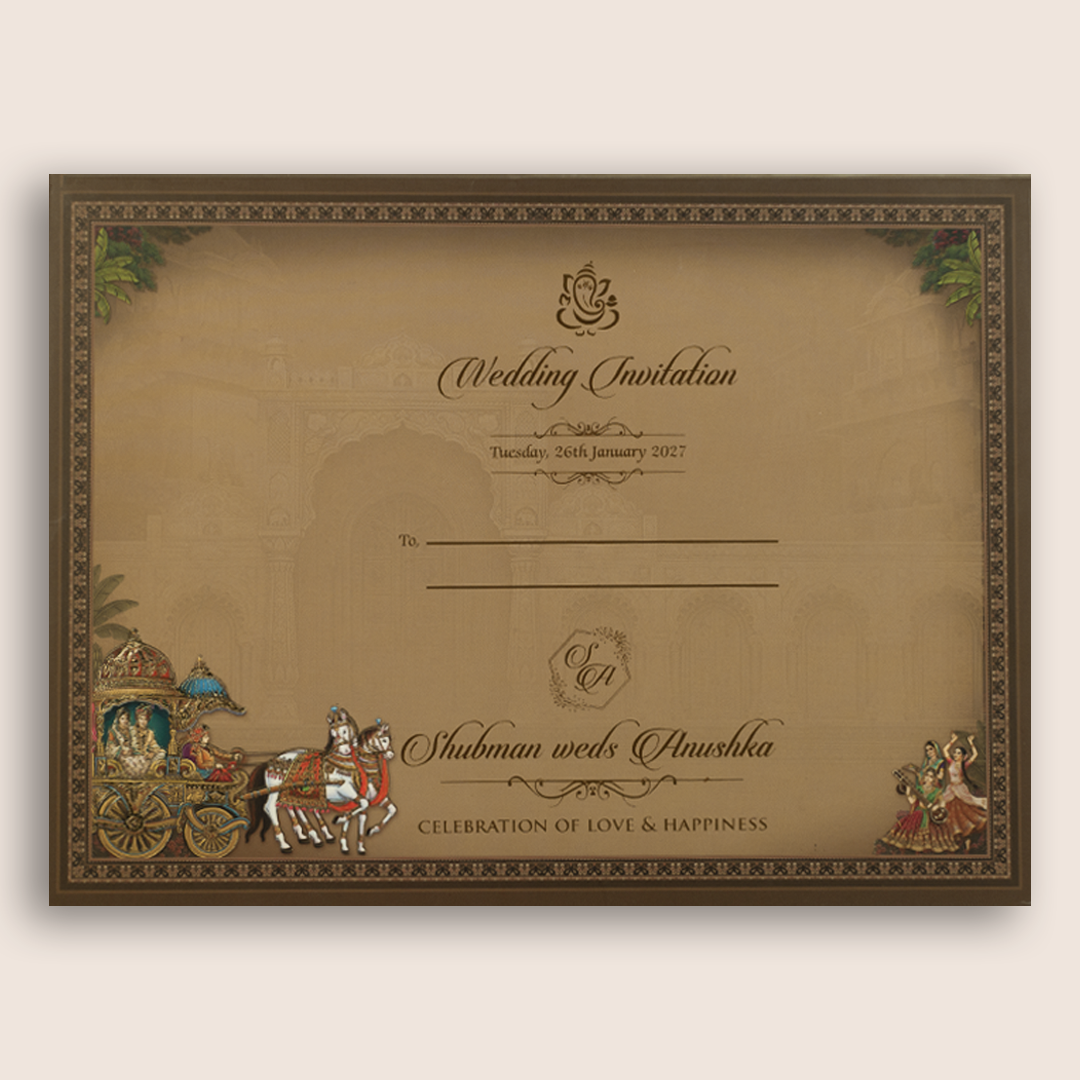 Brown Bride Groom Laser Cut Padded Wedding Invitation - KRB10580