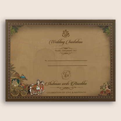 Brown Bride Groom Laser Cut Padded Wedding Invitation - KRB10580