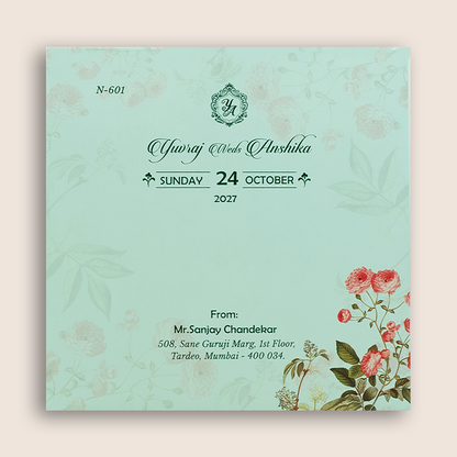 Pastel Green Floral MDF Marriage Invitation - KVN06010