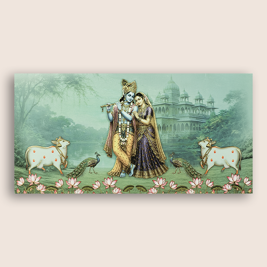 Green Lord Radha Krishna Marriage Card - KVN08040