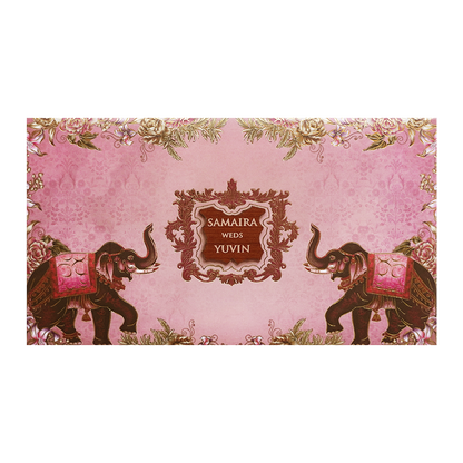 Pink Royal Elephant Floral Padded Wedding Card - KVN07470