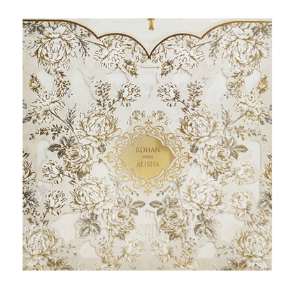 Ivory Cream Laser Cut Embossed Wedding Card-KFR13190