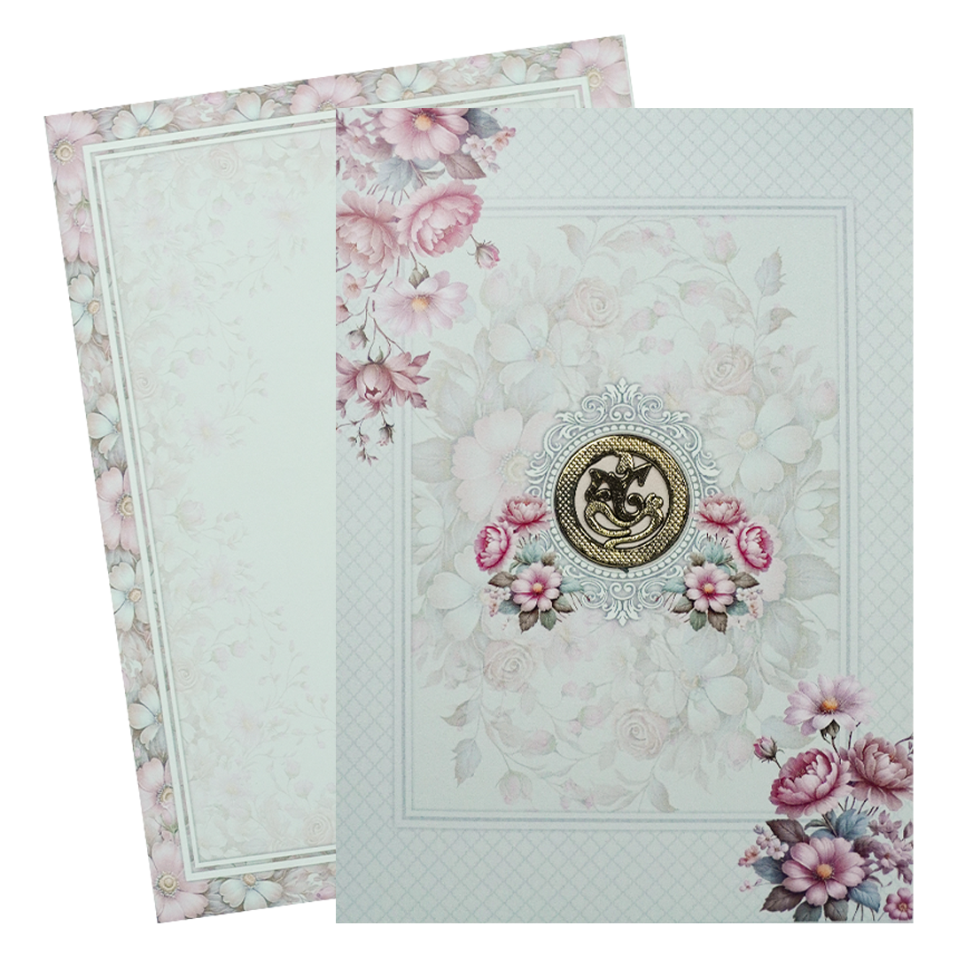 Blue Floral Patterned Wedding Card-KNEP1610