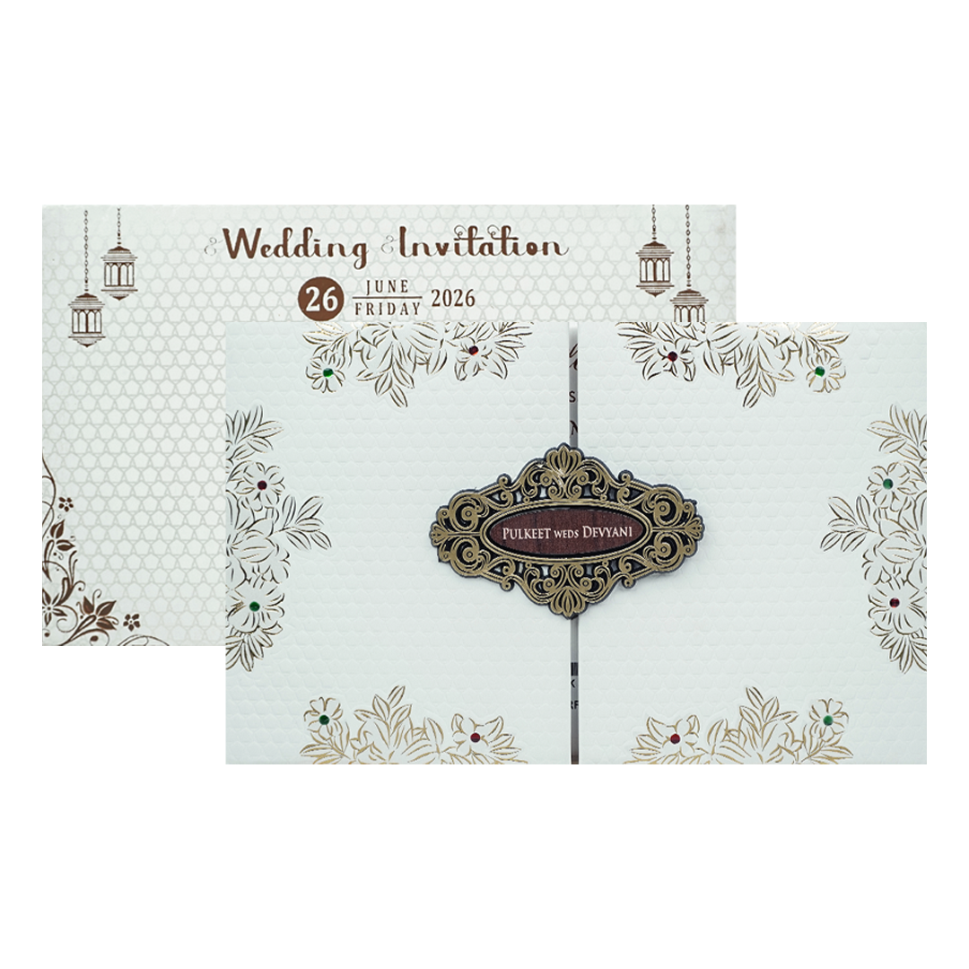 White Floral Padded Wedding Card-KJTS1853