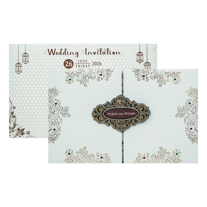 White Floral Padded Wedding Card-KJTS1853