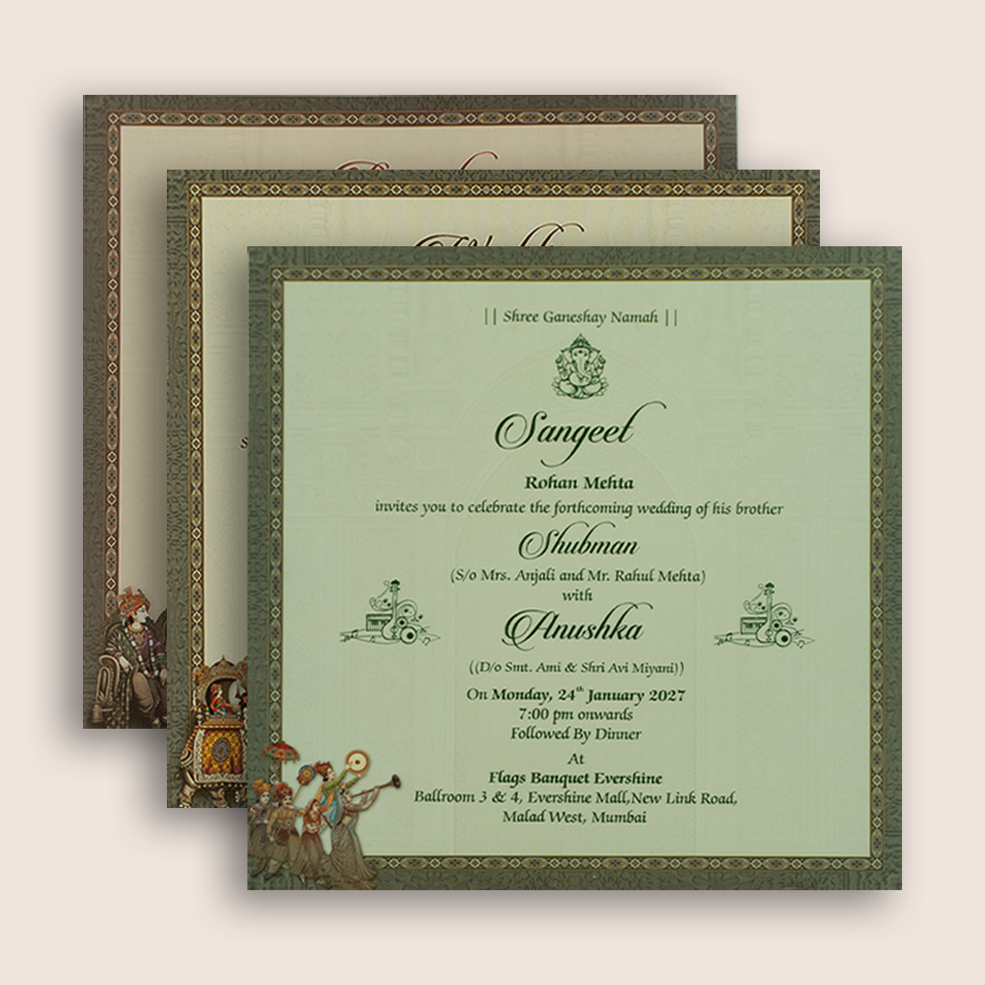 Grey Palace Elephant Door Style Padded Wedding Invitation - KRB10520
