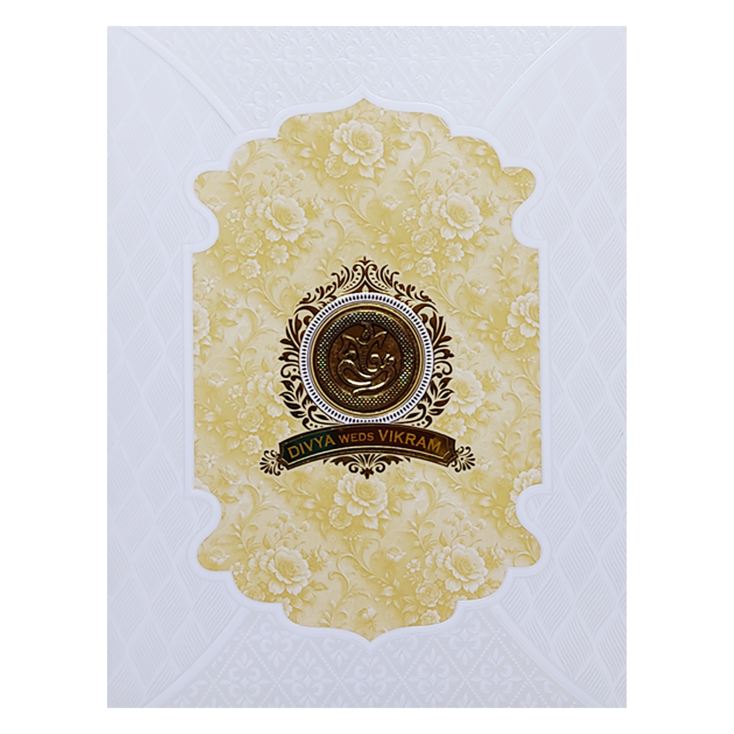White Embossed Cream Floral Wedding Card-KNJS2084Y
