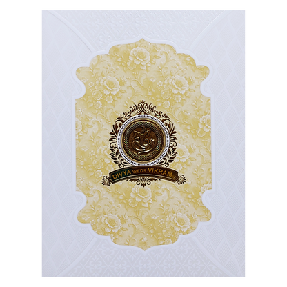 White Embossed Cream Floral Wedding Card-KNJS2084Y