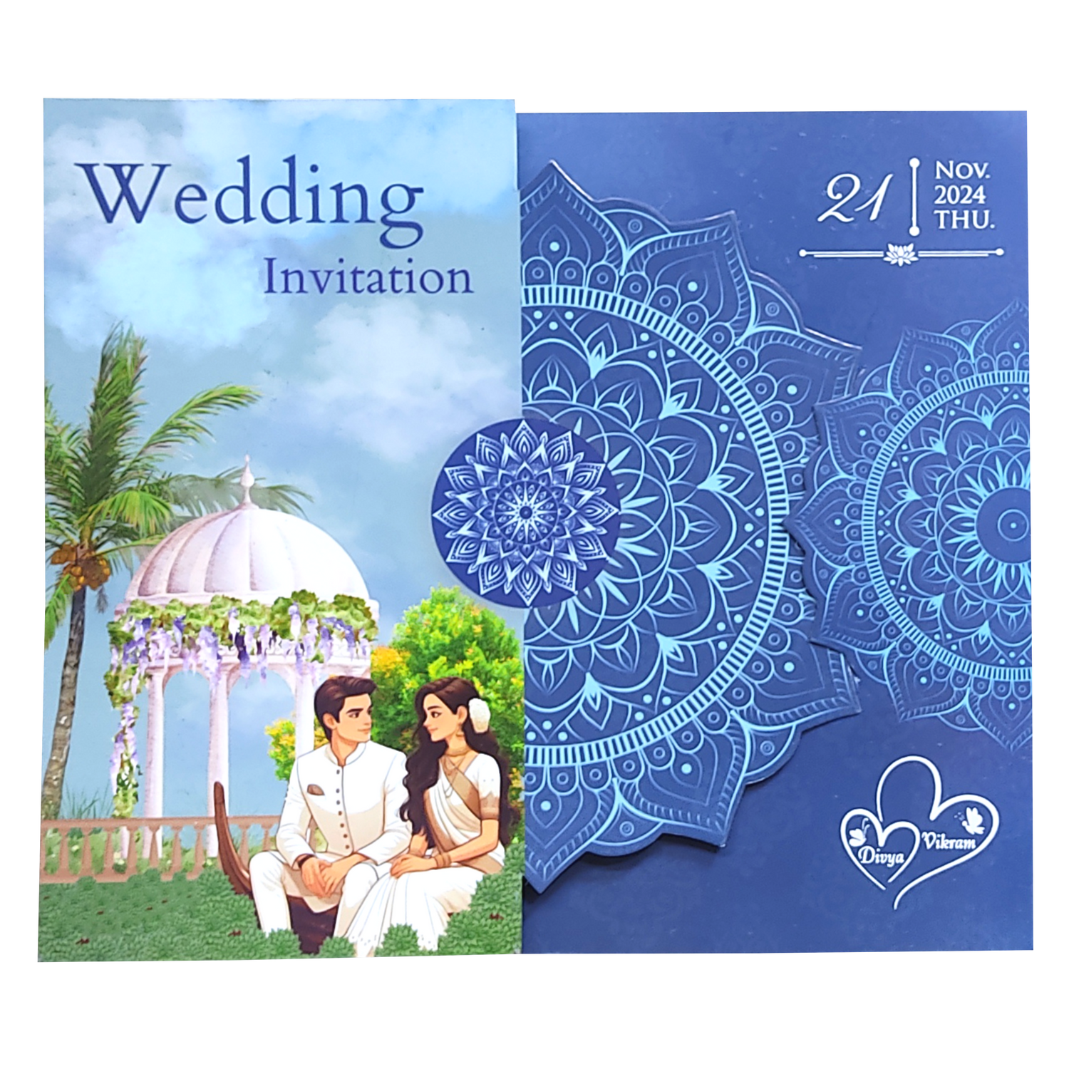 Blue Bride Groom Threefold Wedding Card-King of Cards