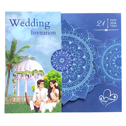 Blue Bride Groom Threefold Wedding Card-King of Cards