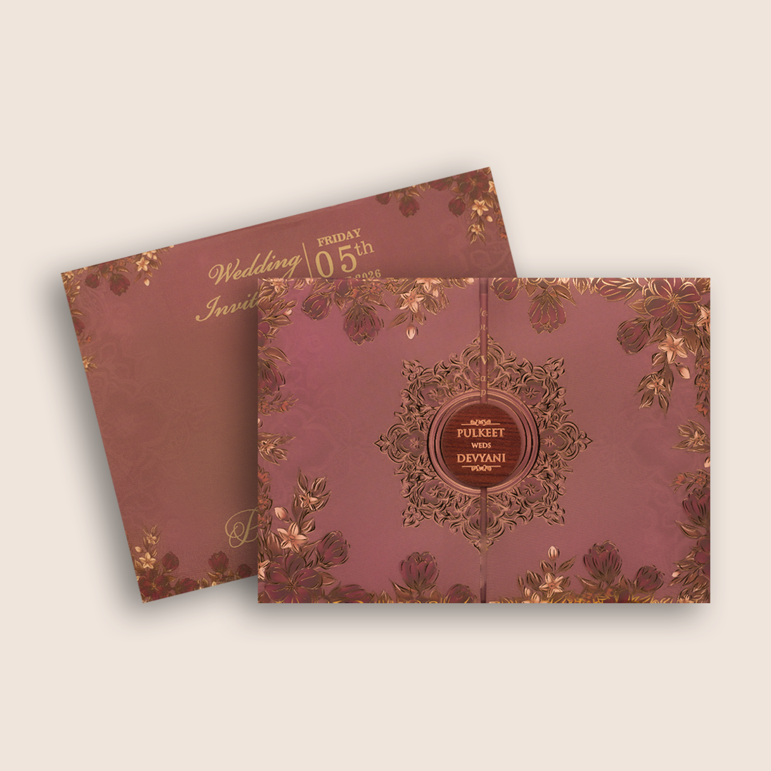 Dark Pink Floral Door Style Padded Invitation Card - KJTS1832