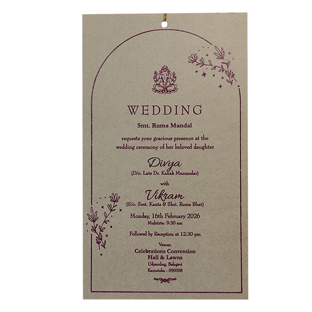Grey Gold Tassel Single Sheet Wedding Card-KNPD1121