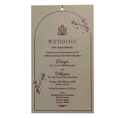 Grey Gold Tassel Single Sheet Wedding Card-KNPD1121