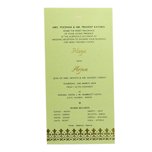 Pastel Green Floral Single Invitation Card – King of Cards