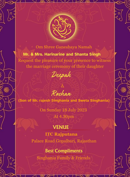 Pink Radiant Rajasthani Wedding Invitation-AARWI006
