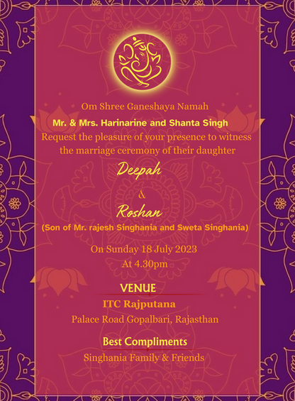 Pink Radiant Rajasthani Wedding Invitation-AARWI006