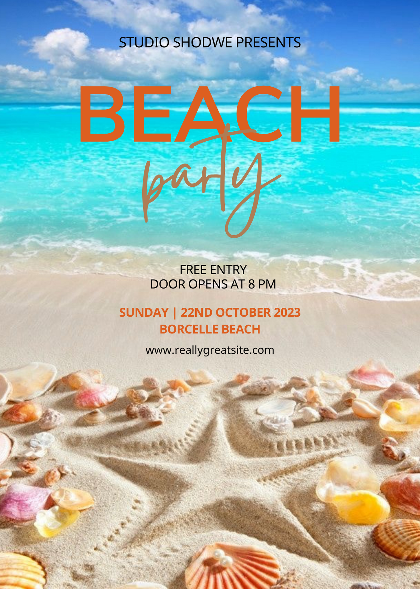 Golden Sands Beach Party Invitation-AABEP001