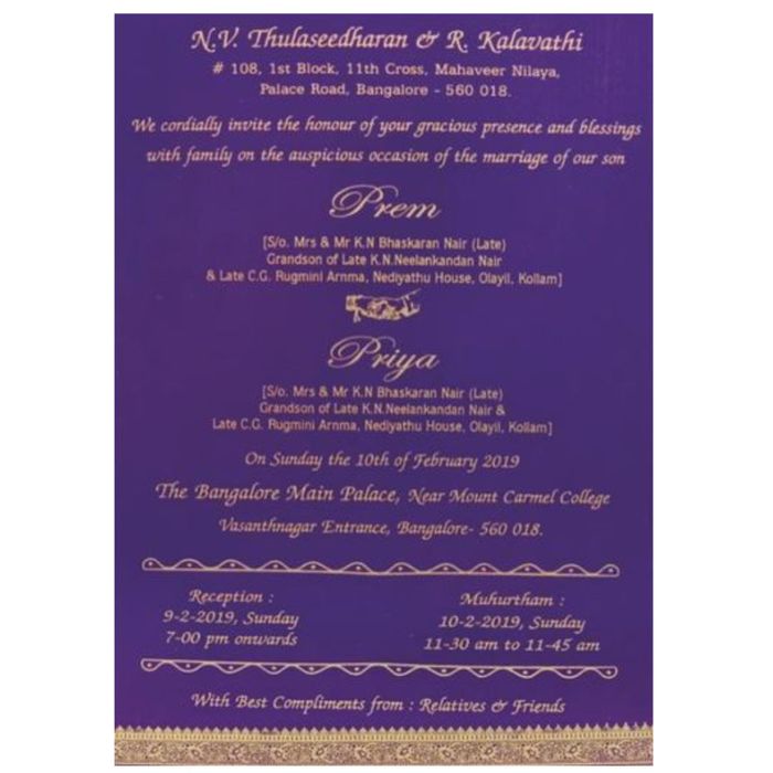 Sparkling Violet Shading With Golden Border Wedding Card-King of Cards