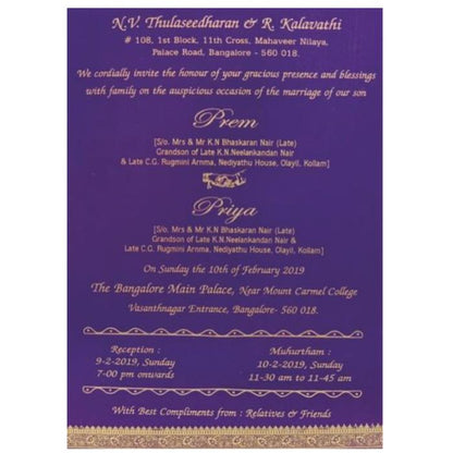 Sparkling Violet Shading With Golden Border Wedding Card-King of Cards