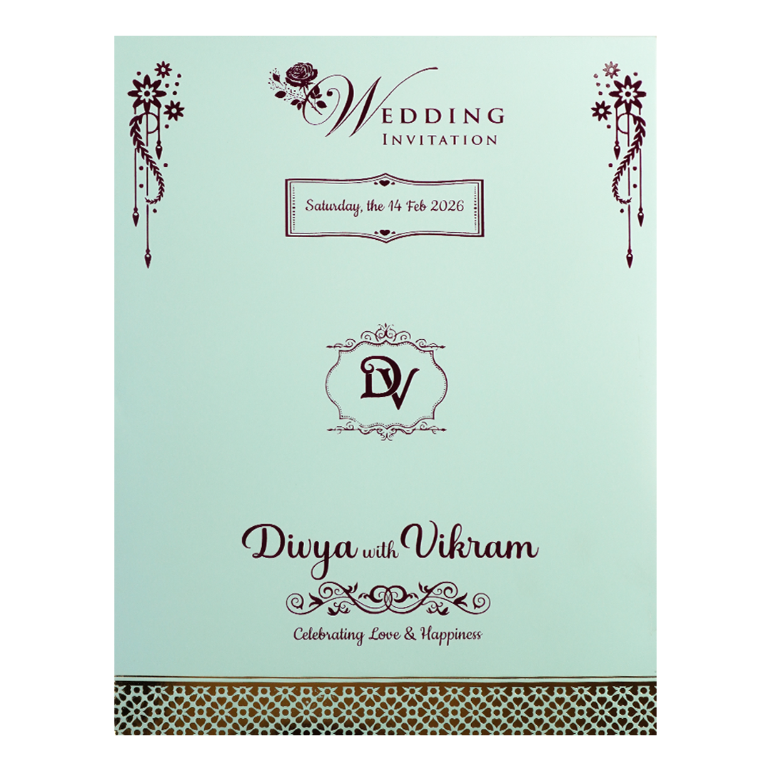 Buy Mint Blue Ganesha Floral Wedding Card