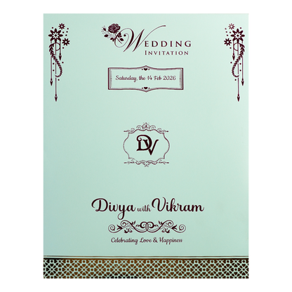 Buy Mint Blue Ganesha Floral Wedding Card