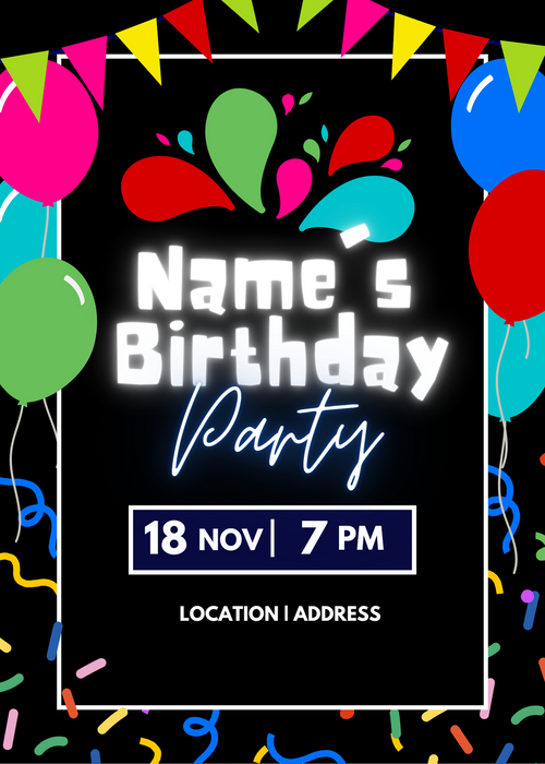 Colorful Framed Balloon And Confetti Invitation-AABAC001