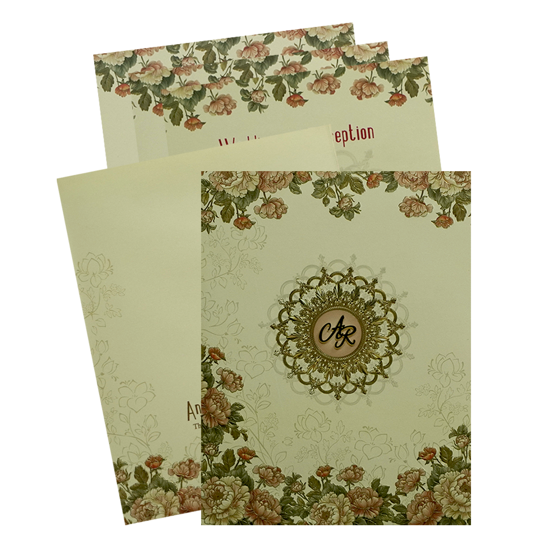 Light Ivory Floral Wedding Card-KPR09700