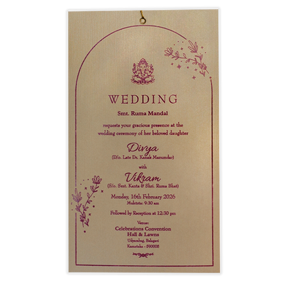 Gold Single Sheet Tassel Wedding Card-KNPD1122
