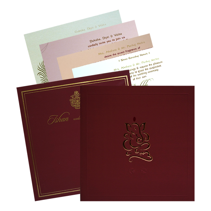 Maroon Ganesha Wedding Invitation-King of Cards