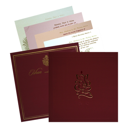 Maroon Ganesha Wedding Invitation-King of Cards