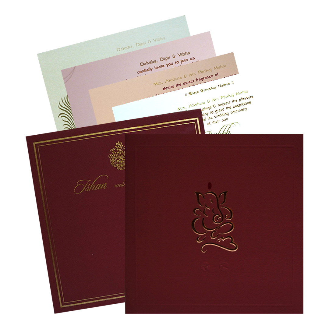 Maroon Ganesha Wedding Invitation-King of Cards