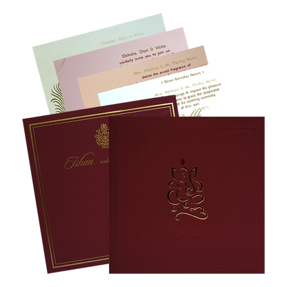 Maroon Ganesha Wedding Invitation-King of Cards