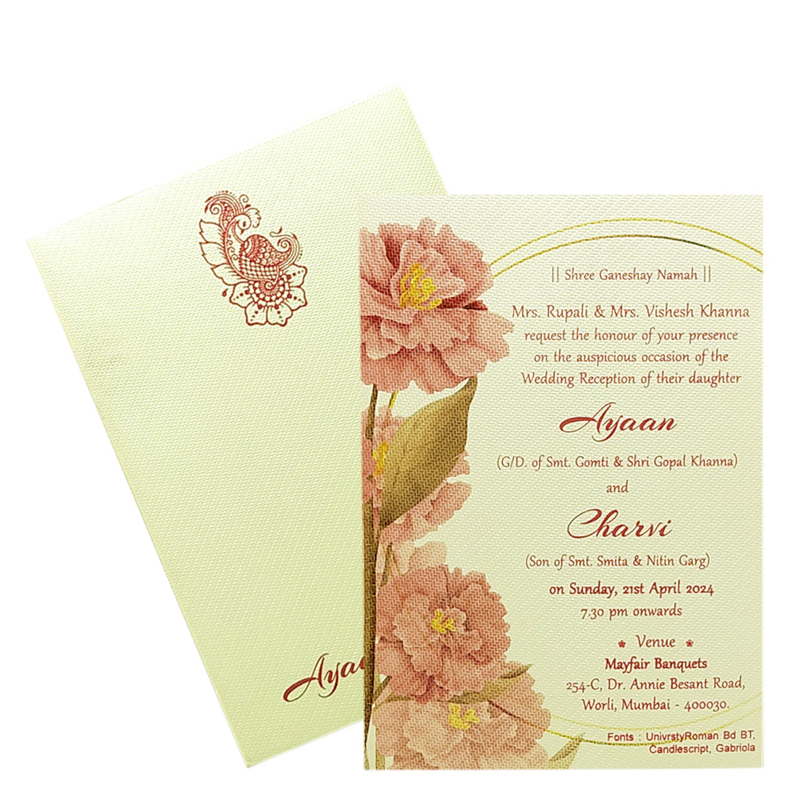 Cream Pink Floral Single Sheet Invitation Card-KRCS6081