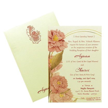 Cream Pink Floral Single Sheet Invitation Card-KRCS6081